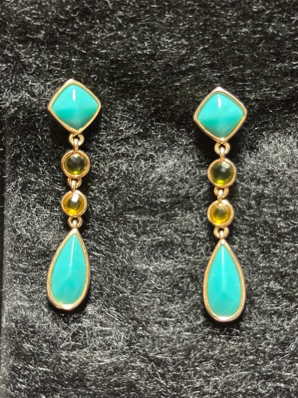 Turquoise Drop and Citrine Accent Dangle Earrings - Women Jewelry